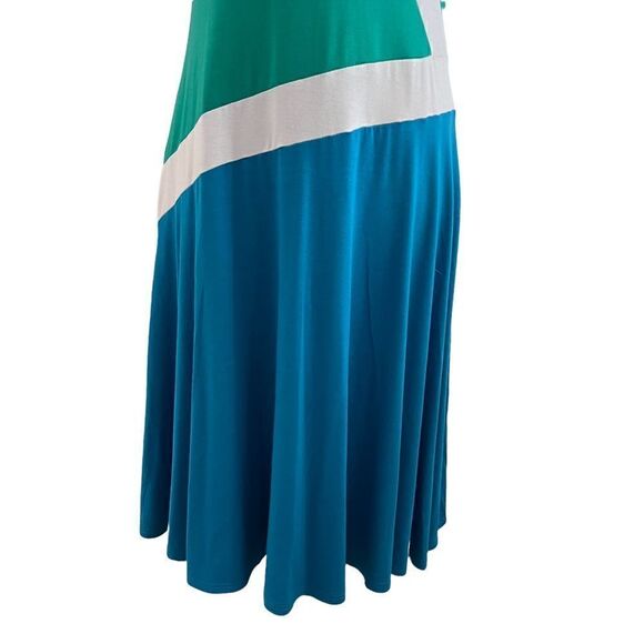 Lynn Ritchie Silver Graphic Color Block Short Sleeve Midi Dress Blue + Green S - Picture 2 of 9